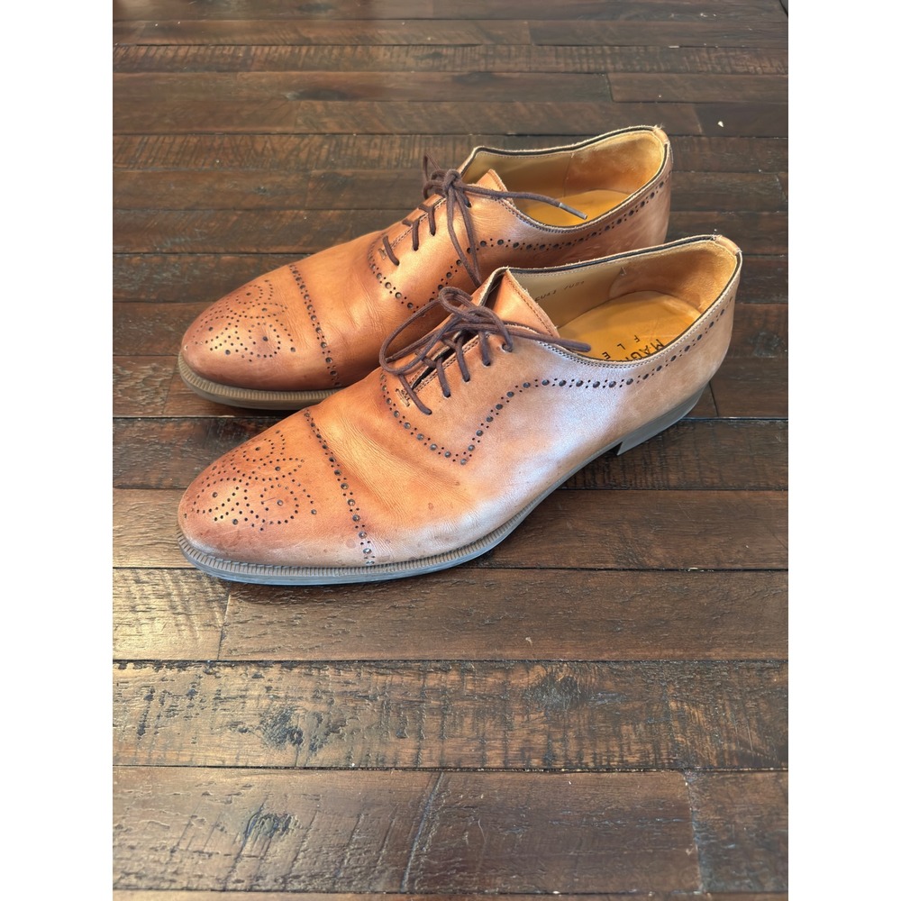 Magnanni Flex Tan Brown Leather Brogue Medallion Toe Oxford Shoes Mens 9 EU 42